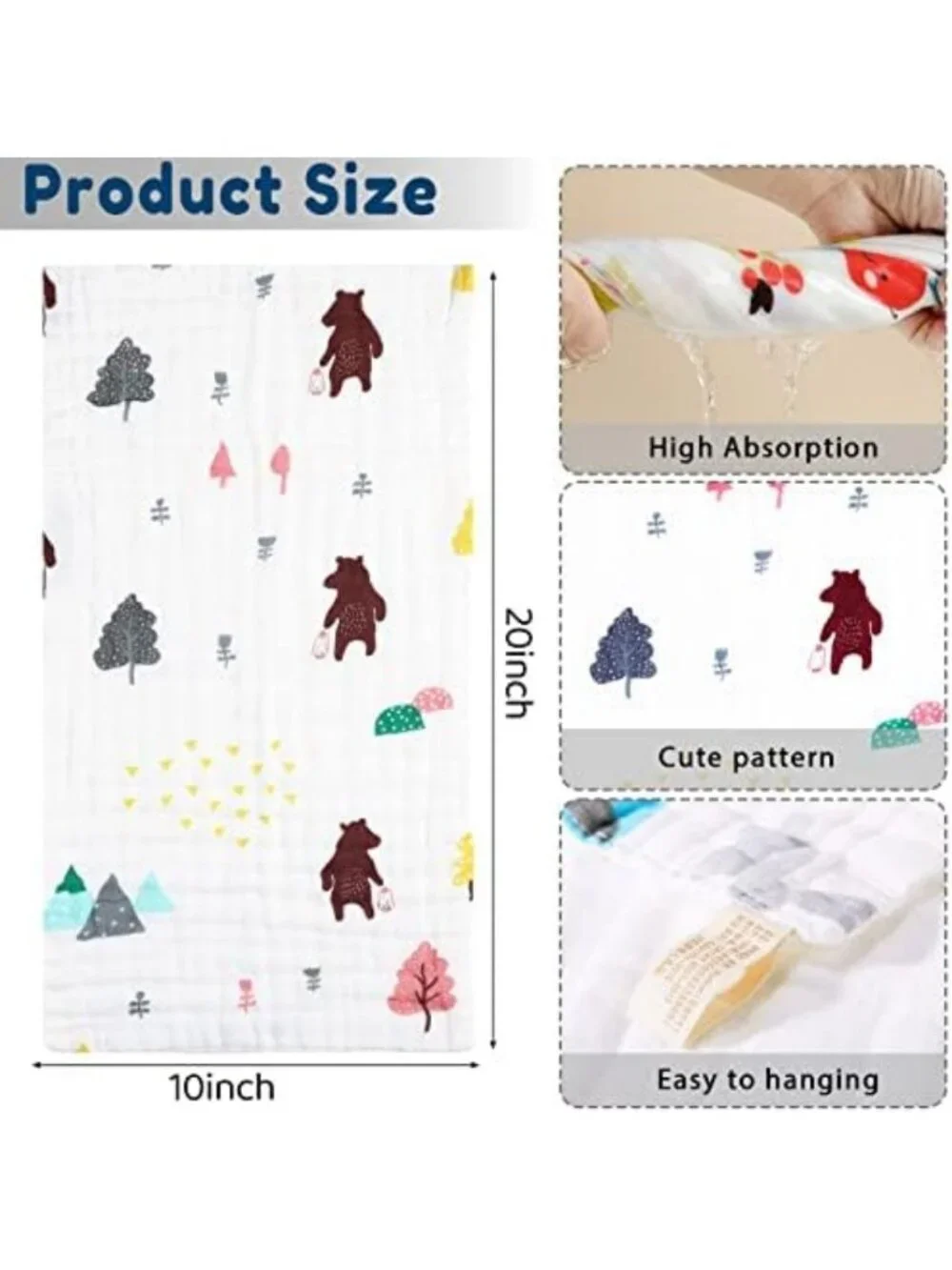 20 Pack Large 6-Layer Muslin Baby Burp Cloths - Absorbent & Soft, 20x10 In
